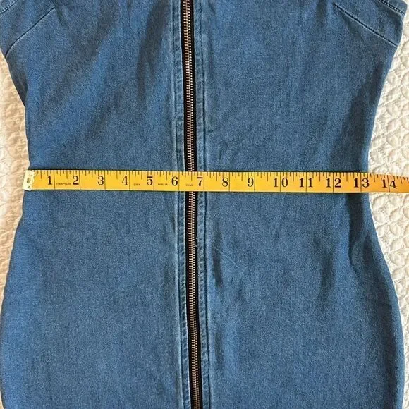 Iris Denim Dress Sexy Short Stretchy Sleeveless Front Zipper Club Party - Picture 8 of 14